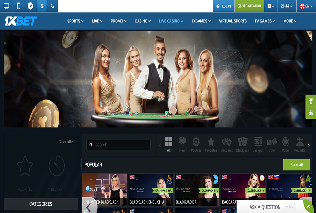 1xBet casino games: general information